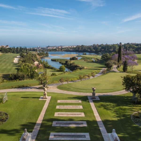 Spectacular view across the golf courses at Anantara Villa Padierna Palace, demonstrating why it is the ultimate luxury Marbella golf resort