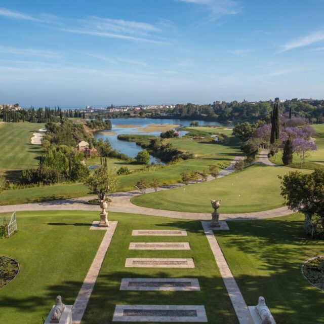 Spectacular view across the golf courses at Anantara Villa Padierna Palace, demonstrating why it is the ultimate luxury Marbella golf resort